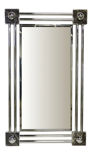 1980s Brueton Post Modern Reflection Two Stainless and Marble Mirror by J. Wade Beam
