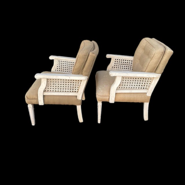 Wood Vintage Painted Caned Armchairs- a Pair For Sale - Image 7 of 9