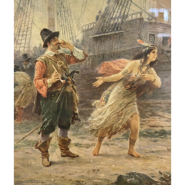 Vintage Framed the Abduction of Pocahontas Print After j.l.g. Ferris, Historical Colonial Wall Art. For Sale - Image 9 of 10