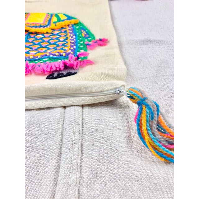 Vintage Handmade Crewel Embroidery Elephant Pillow Cover For Sale - Image 9 of 11