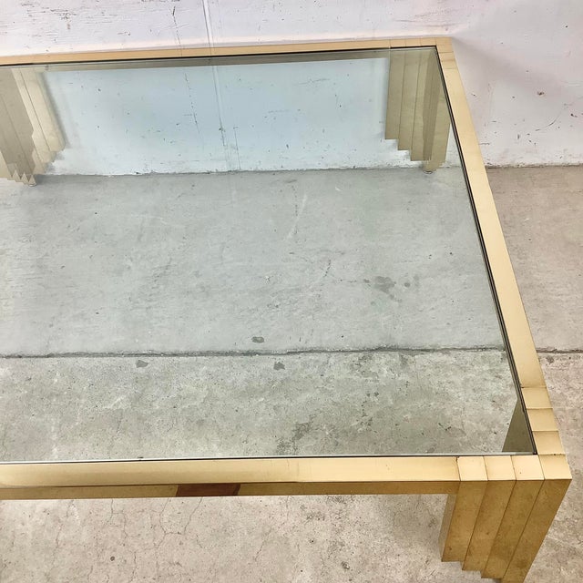 Late 20th Century Monumental Vintage Brass & Glass Square Coffee Table, Cityscape Manner, 48 X 48 For Sale - Image 5 of 18