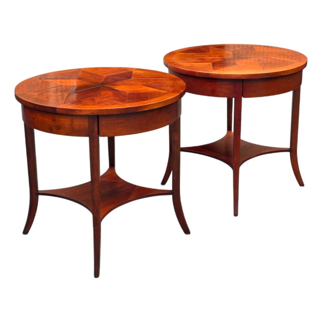 Niermann Weeks Round Parquet Side Tables - Set of 2 For Sale