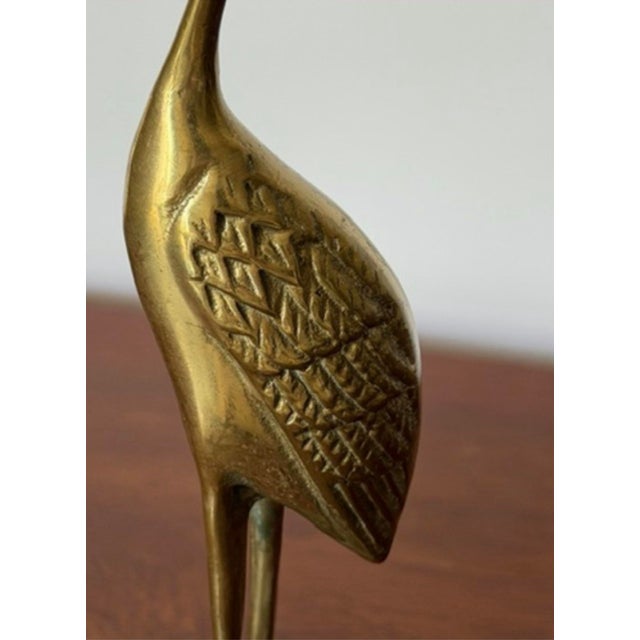 Pair of Vintage Mid-Century Solid Brass Crane Heron Sculptures For Sale In Los Angeles - Image 6 of 8