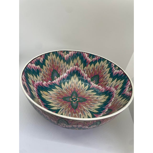 Textile Late 20th Century Macau Pastel Peacock Feather Bowl For Sale - Image 7 of 7