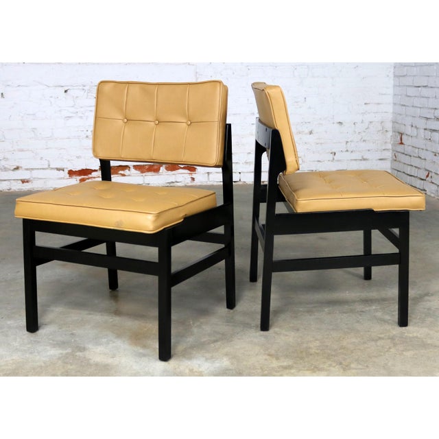 Pair Hibriten Blackened Wood And Faux Leather Mid Century Modern Chairs Chairish