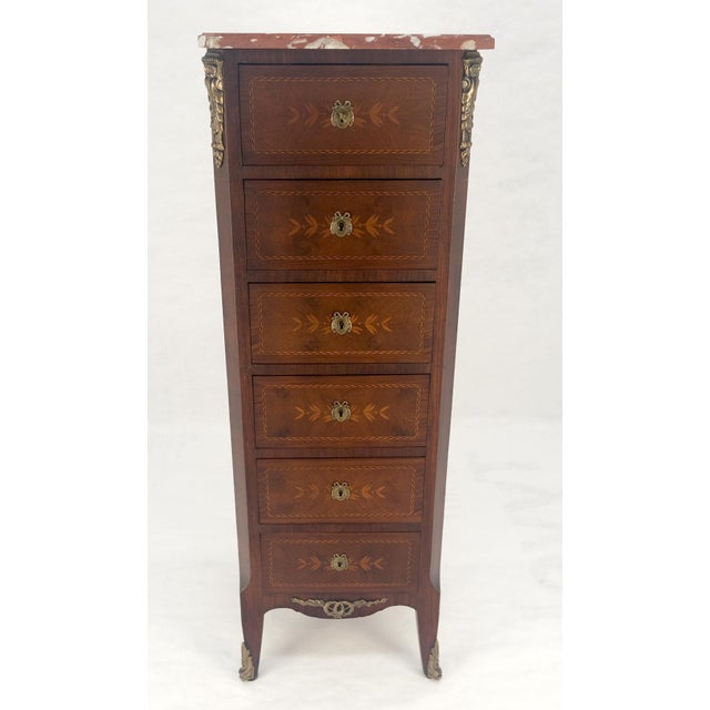 Rouge Marble Top 6 Drawers w/ Dovetails French Louis XV Lingerie Chest Dresser For Sale - Image 11 of 18