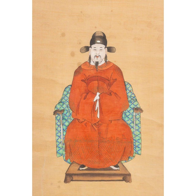 Chinese School, Portrait of a Seated Official, Gouache on Silk on Paper, giltwood frame. Image: 21.25" H x 14.25" W;...