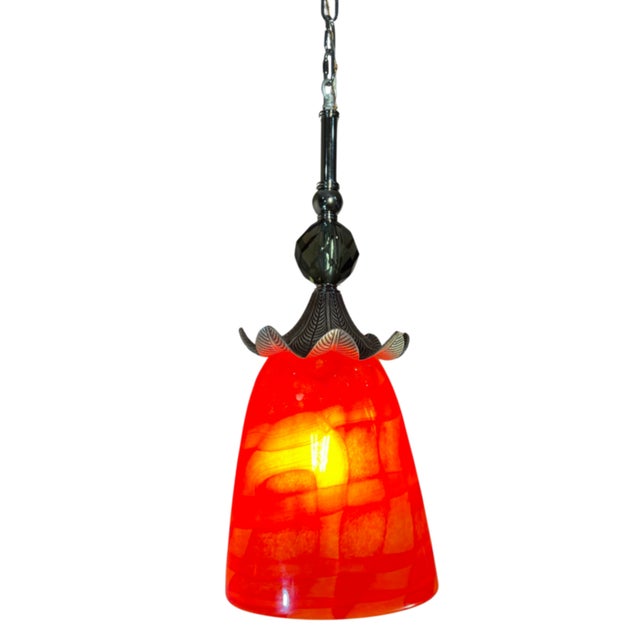Contemporary Late 20th Century Murano Orange Red Abstract Flower Bud Pendant Light For Sale - Image 3 of 18