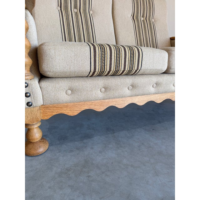 Mid Century Danish Brutalist Henning Kjaernulf Oak Loveseat, Attributed For Sale - Image 10 of 13