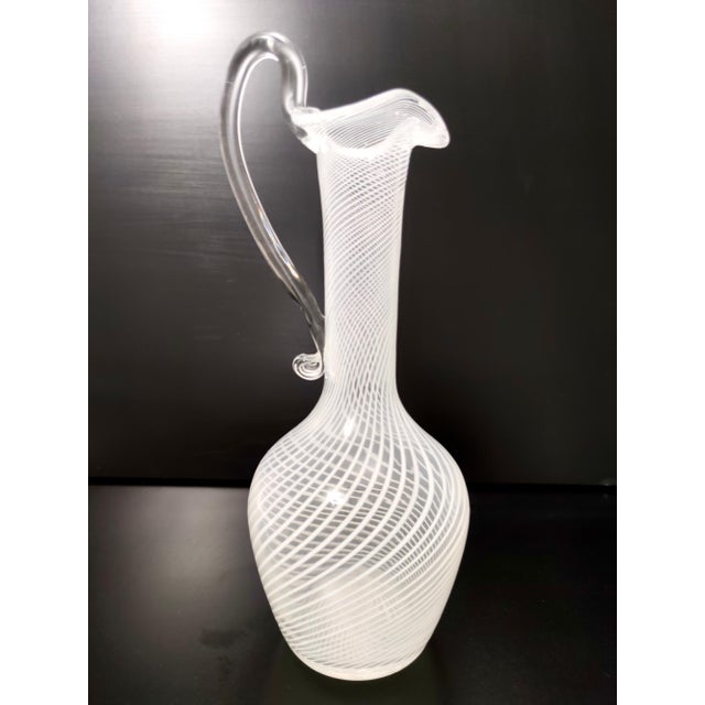 Vintage Murano Glass Pitcher Vase with White and Transparent Canes, 1950s For Sale - Image 6 of 12