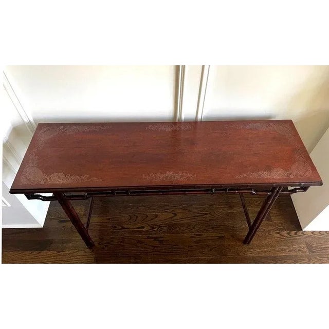 Wood Late 19th Century Chinese Altar Table with Silver Wire Inlays For Sale - Image 7 of 12