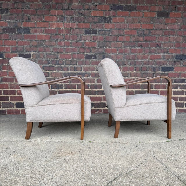 Mid 20th Century Pair of Restored European Modern Lounge Chairs in Teddy Mohair Style Fabric For Sale - Image 5 of 12