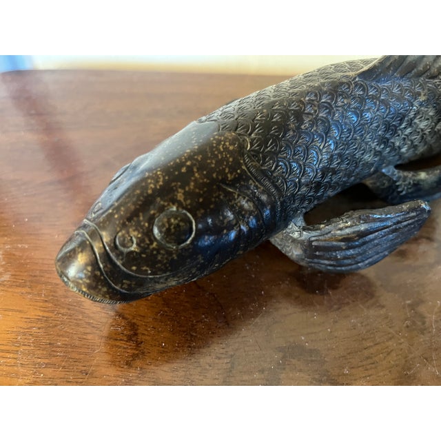 Metal Antique 19th Century Japanese Meiji Bronze Fish Okimono Sculpture of a Carp or Koi For Sale - Image 7 of 12