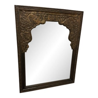 Ornate Vintage Indian Carved Arch Mirror With Elephant Motif (48 X 38 X 1.5 Inches) For Sale