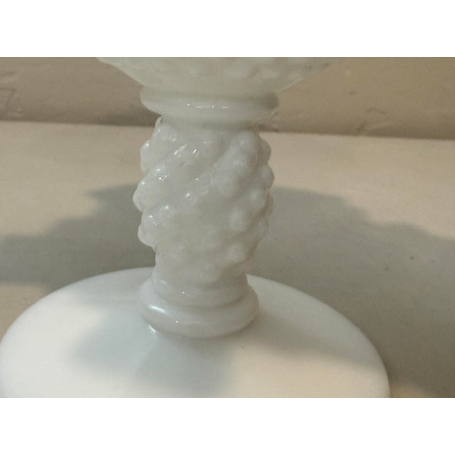 Mid 20th Century Vintage Fenton Hobnail Footed Milk Glass Compote/Candy Dish Signed Pedestal Ruffled Edge 5” Height For Sale - Image 5 of 10