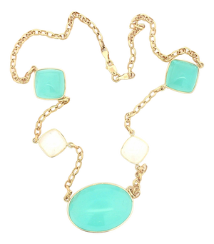 14k Gold Chalcedony and Moonstone Station Necklace
