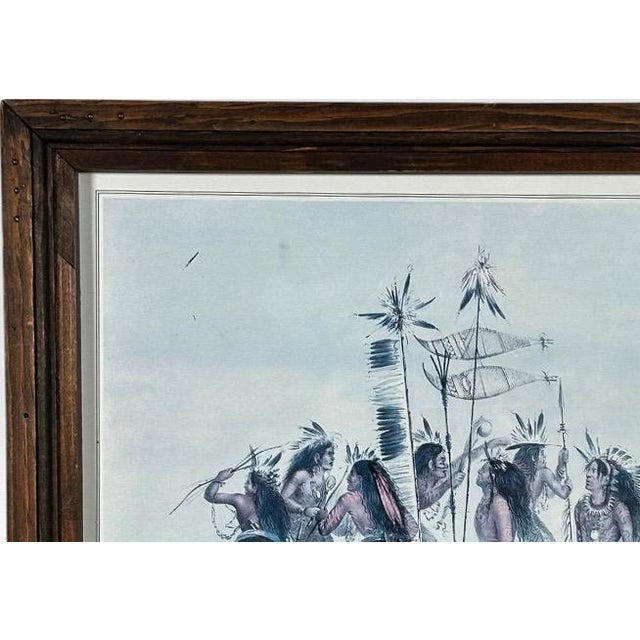 Wood Vintage 1979 George Catlin the Snow Shoe Dance Framed Americana Portfolio Print For Sale - Image 7 of 12