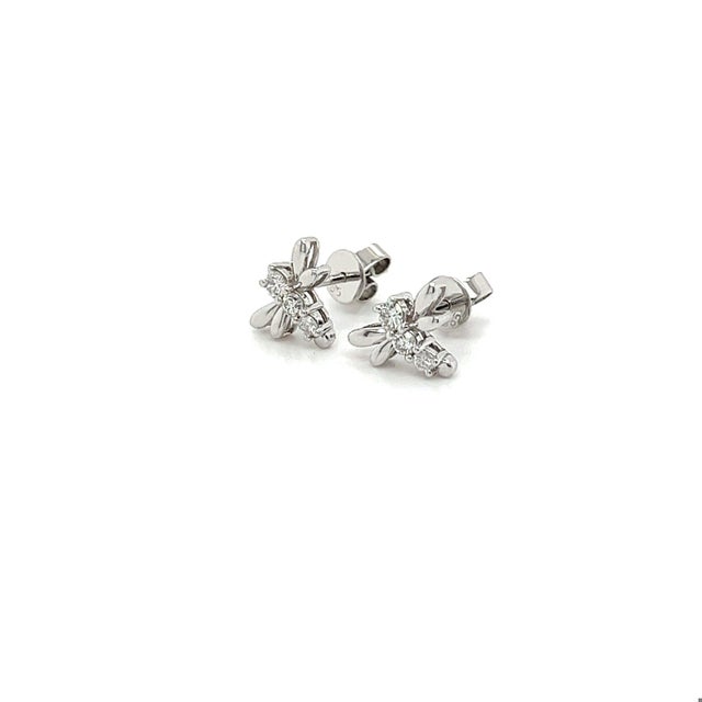 Modern 14k White Gold Dragonfly Real Diamond Stud Earrings - 2 Pieces For Sale - Image 3 of 6