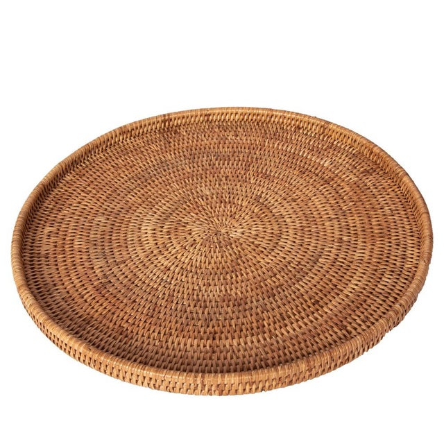 Artifacts Rattan Round Flat Tray in Honey Brown - 16" For Sale In Houston - Image 6 of 6
