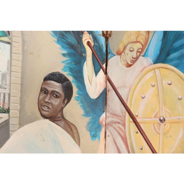 Blue Monumental Ghanaian "Concert Party" Fragmentary Bifold Painting by Mark Anthony For Sale - Image 8 of 18