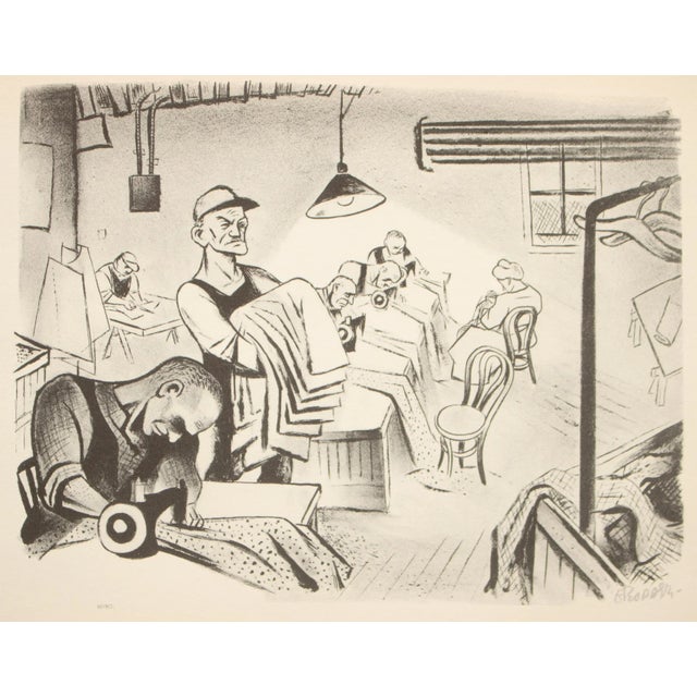 An excellent First Edition period black and white offset lithograph (print) after drawing "Sweatshop" by American artist...