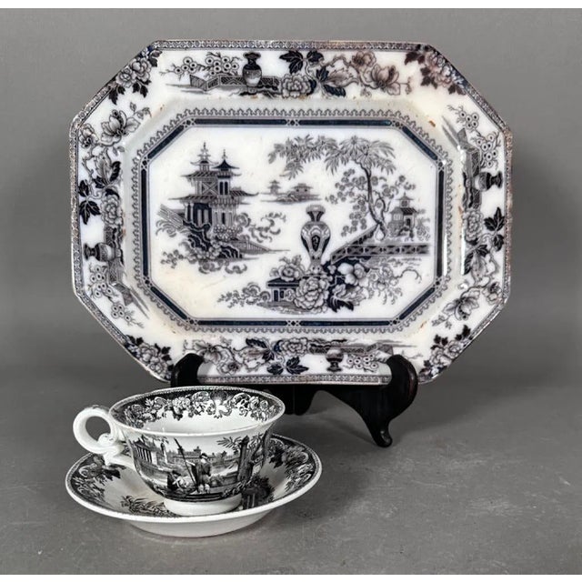 Black 19th Century English Black Transferware Ironstone Collection, 20 Pieces For Sale - Image 8 of 16