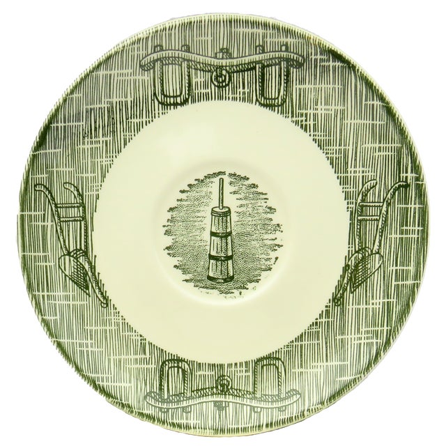 Charming set of 6 large saucers - perfect for displaying in a cabinet or on a wall. Forest green striated rim with yoke &...