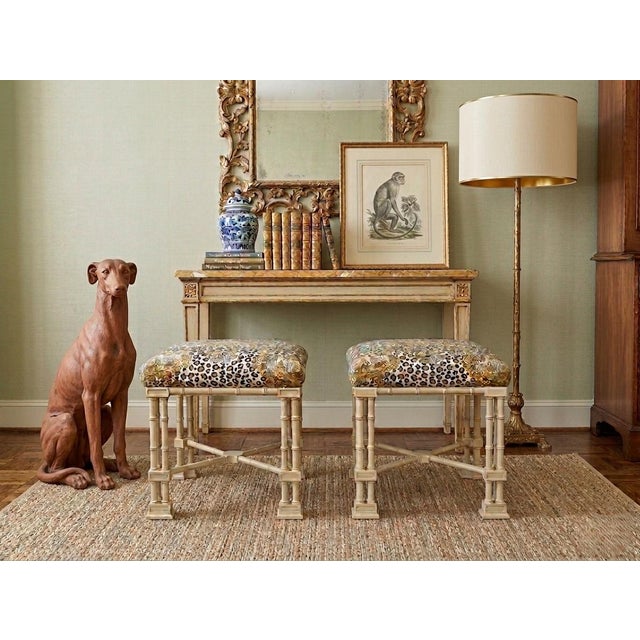 Chinese Chippendale Style Ottomans W/ Brunschwig Fils Leopard Chinoiserie - Pair For Sale - Image 4 of 6