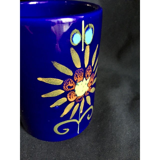 Mid 20th Century Italian Hand Painted Indigo Blue Ceramic Vase Chairish