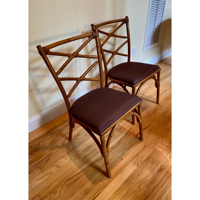 100% Oak Chairs in a natural Oak Finish. Designed to look like that of wrapped Bamboo. Chairs are newly reupholstered and...