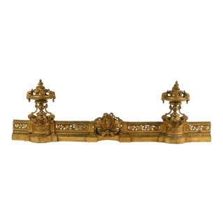 Antique French Louis XVI Gilt Bronze Bar De Cheminée Fireplace Fender, Circa 1880 For Sale