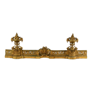 Antique French Louis XVI Gilt Bronze Bar De Cheminée Fireplace Fender, Circa 1880