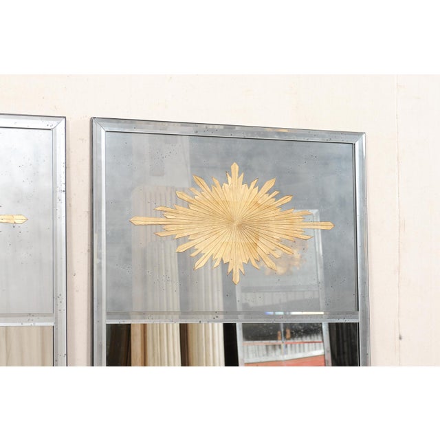 Pair of Silver & Gold Églomisé Sunburst Mirrors For Sale - Image 9 of 14