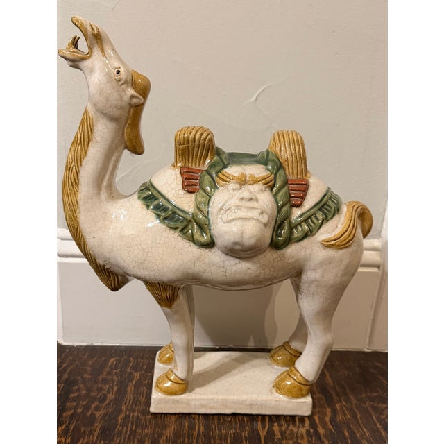 Large Vintage Chinese Tang-Style Crackle Glaze Ceramic Camel Sculpture For Sale - Image 10 of 18