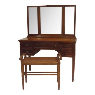 Antique Neoclassic Vanity With Caned Bench For Sale