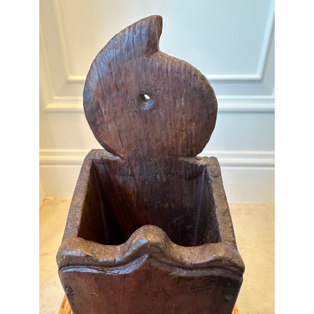 Wood Vintage English Handcarved Rustic Wooden Candle Box For Sale - Image 7 of 14