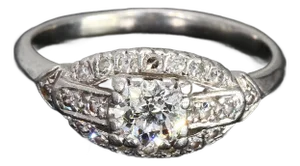 Vintage Platinum Eye-Shaped Ring With a 0.52ct Diamond Center Stone - Size 6.25