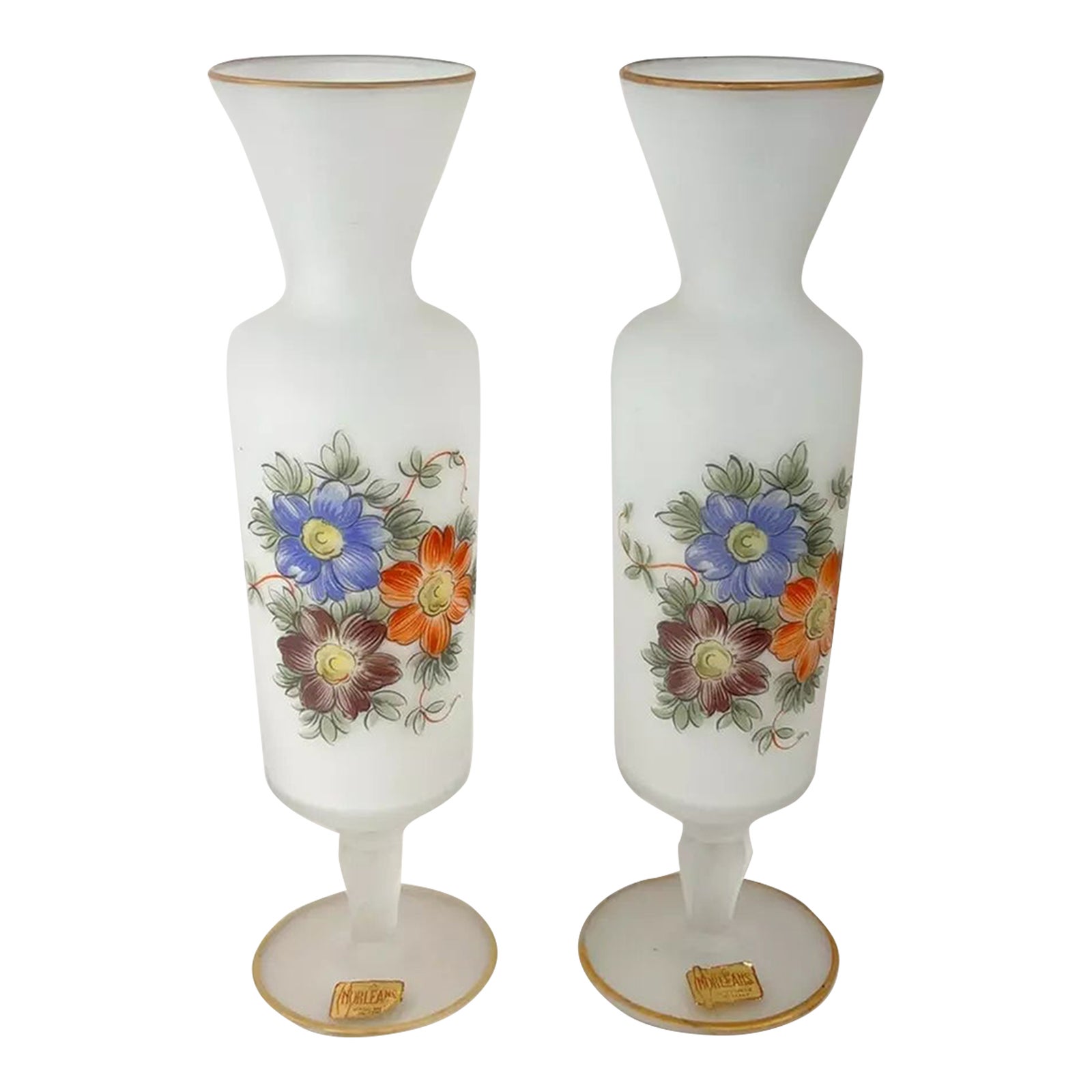 Vintage Norleans White Frosted Pedestal Footed Vases a Pair Chairish