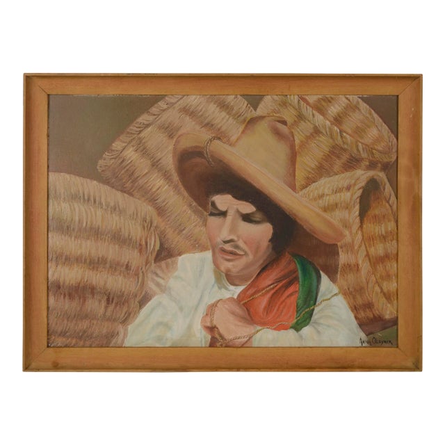 Basket Weaver With His Baskets for the Market 1950s Figurative Oil by Anna Oleynik For Sale