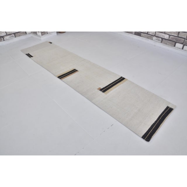 White and Black Stripe Kilim Runner Rug, 1960 For Sale - Image 9 of 11
