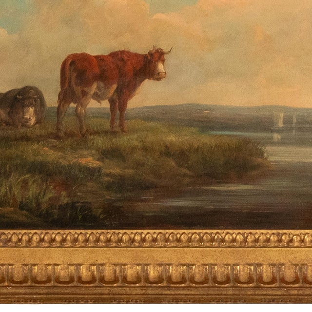 19th Century Oil Painting Pastoral Luminist Romantic Highland Cows Paris Ex-Christie's by Henry Milbourne, 1815 For Sale - Image 9 of 13