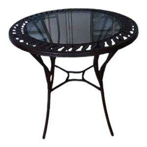 1970s Brown Copper Metal Round Patio Garden Table with Glass Top