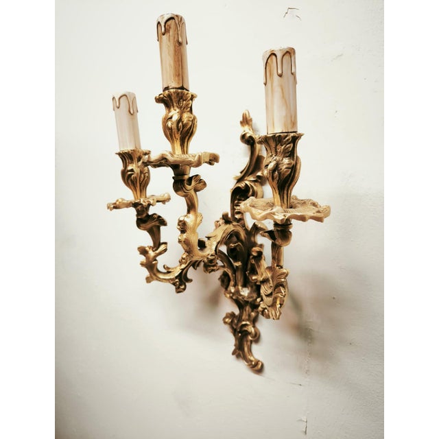 Antique Three-Light Bronze Wall Lamp, 1890s For Sale - Image 5 of 18