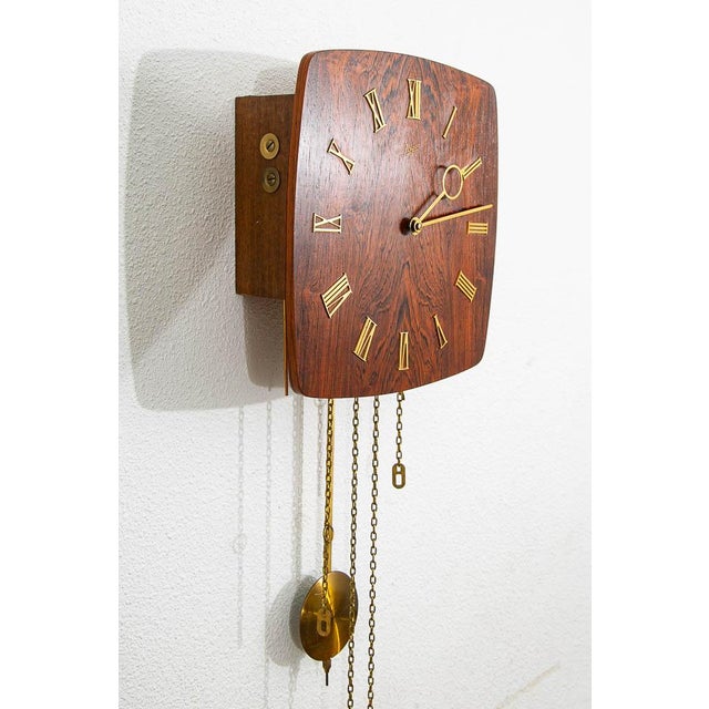 Mid-Century Modern Mid Century Modern Wall Clock Rosewood Pendulum Weights Hanging Square Chime For Sale - Image 3 of 9