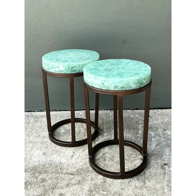 Vintage Stone and Metal Side Tables - Pair For Sale In West Palm - Image 6 of 12