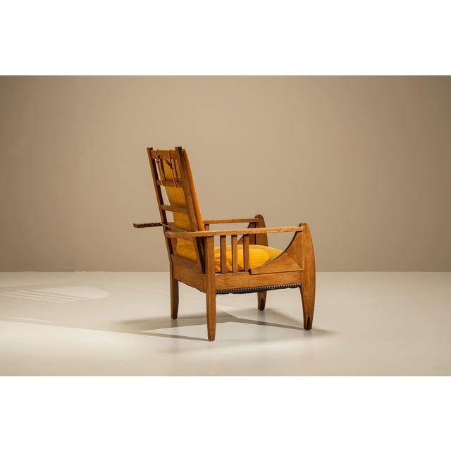 Amsterdam School Reclining Armchair in Oak, the Netherlands, 1930s For Sale - Image 4 of 16