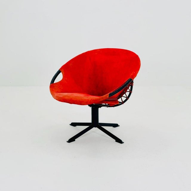 Mid-Century Modern Suede Lounge Chair with Black Iron Frame, Germany 1960s For Sale - Image 9 of 11