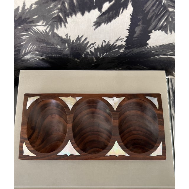 Danish Modern Divided Tray in Rosewood With Mother of Pearl Inlays, C. 1960's For Sale - Image 11 of 11