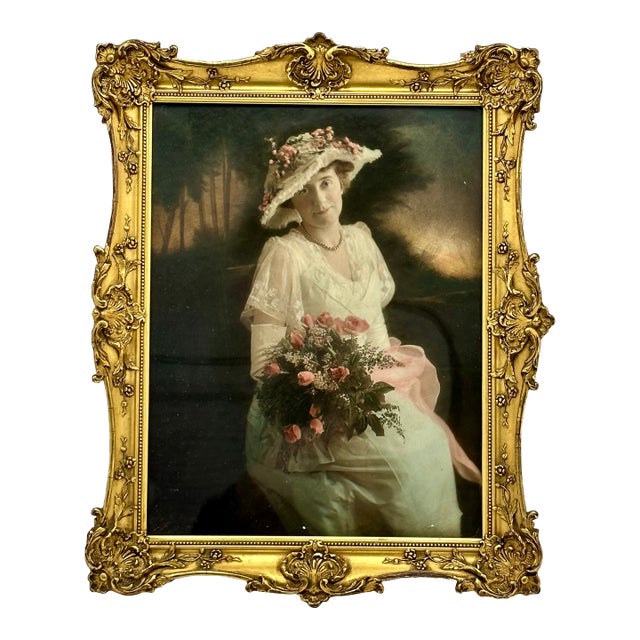 Absolutely Beautiful Authentic Early 20th Century Watercolor Embellished Photograph in Fine Gold Gilt Frame For Sale