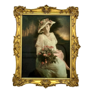 Absolutely Beautiful Authentic Early 20th Century Watercolor Embellished Photograph in Fine Gold Gilt Frame